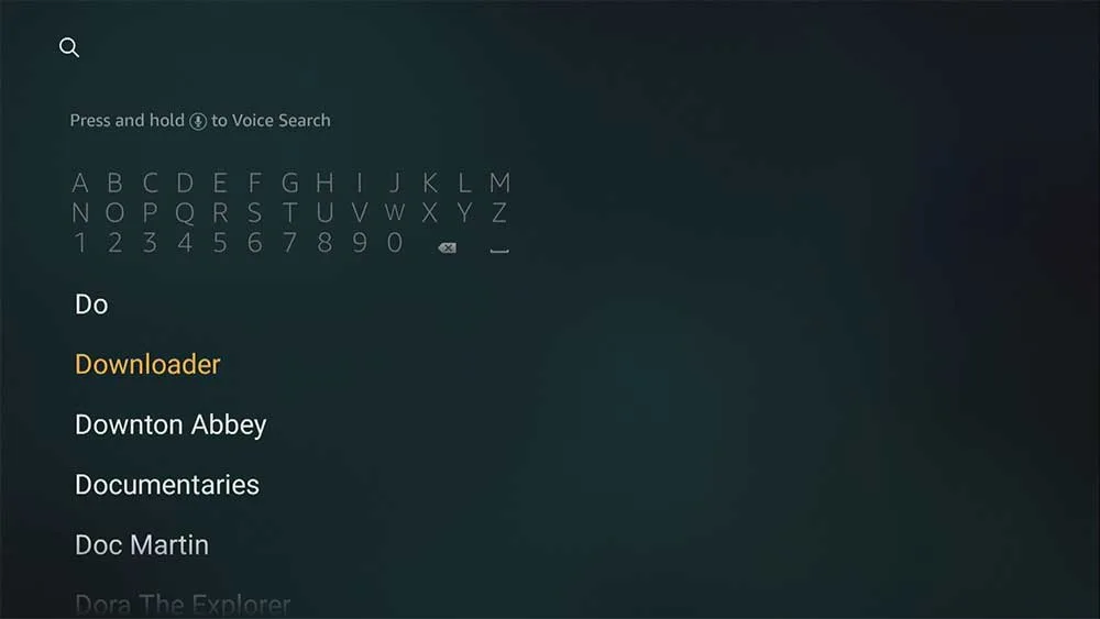 Поиск программы Downloader в магазине приложений на Amazon Fire Stick