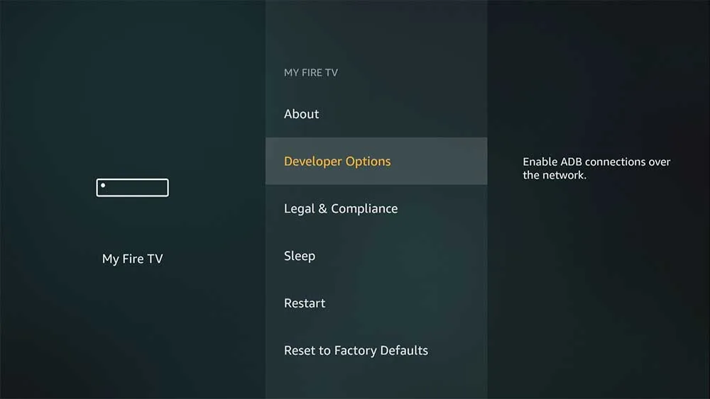 Опции разработчика на Amazon Fire Stick